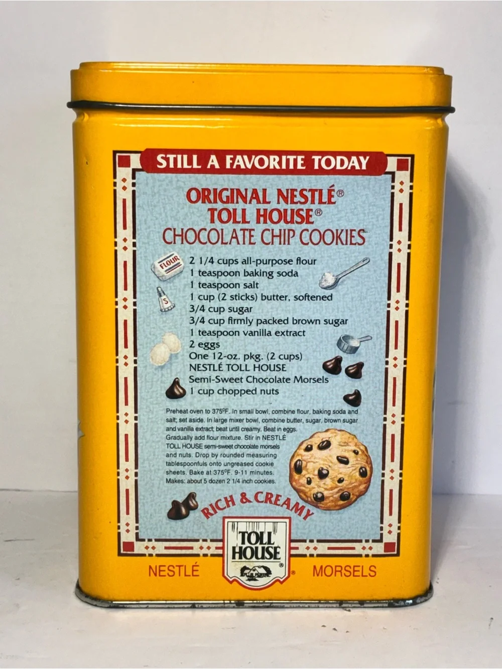 Vintage Nestlé Toll House Cookie Tin 1939 1942 1954 Yellow Metal Canister